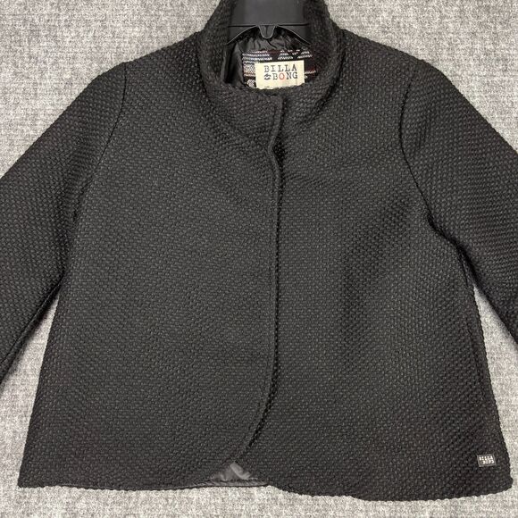 Billabong Poncho Jacket Womens Medium Black Wool Blend Heavyweight Outerwear - Picture 5 of 13